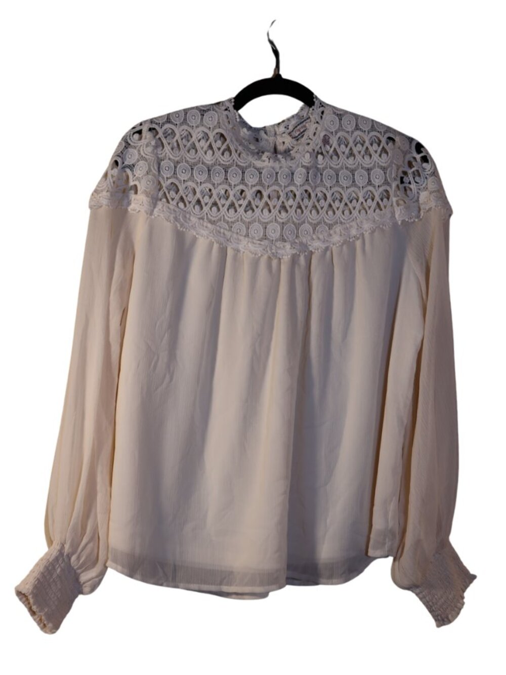 Flying Tomato Cream Boho Lace Yoke Long Sleeve Blouse